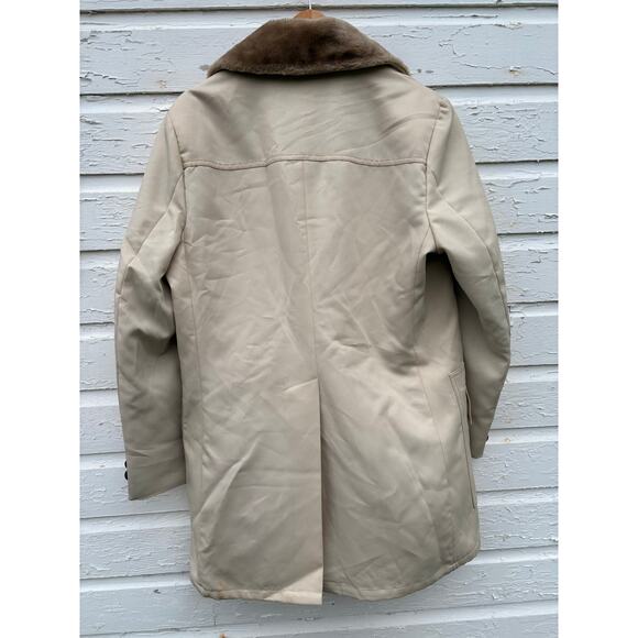 Vintage Overcoat Mens 42 Wide Collar Beige Canvas Fur Lined Studio One 70's Coat - Picture 3 of 5
